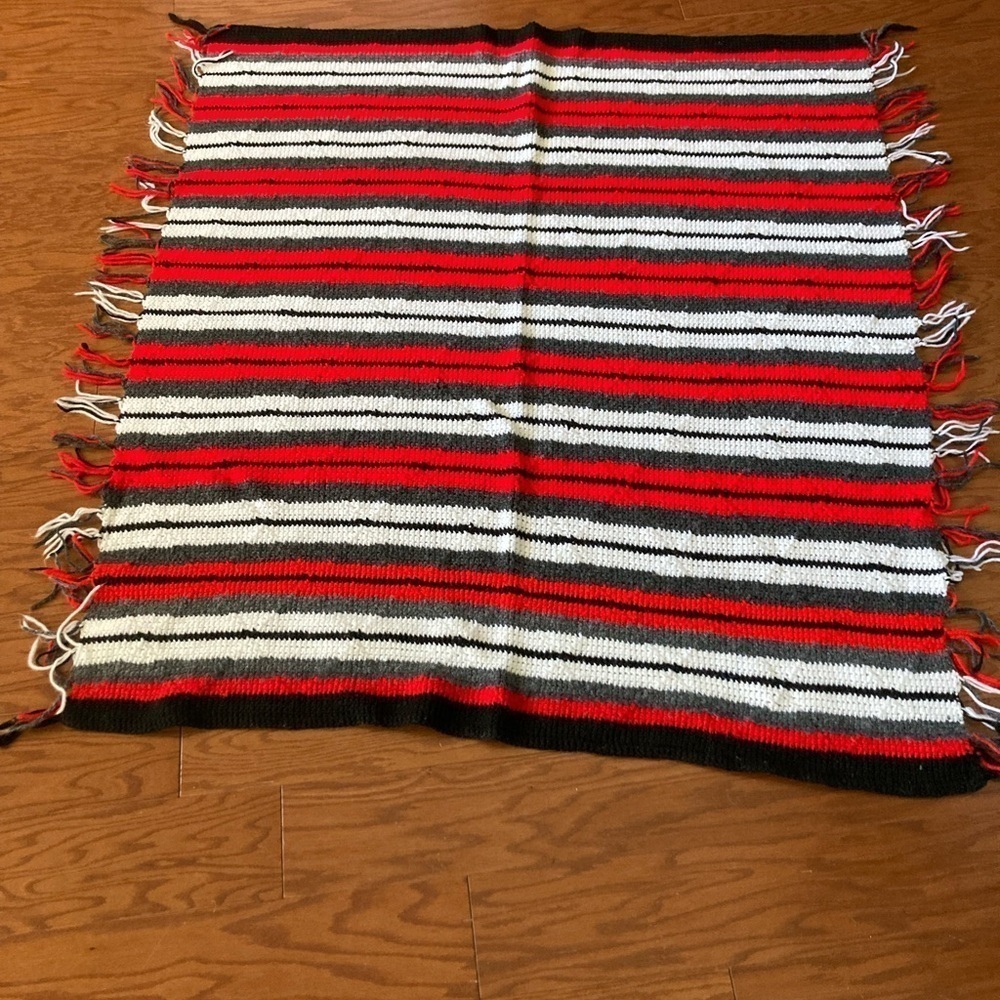Vintage Hand Crochet Afghan Throw Blanket Stripe Design 50” X 50”